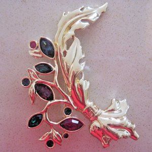 FLASH SALE Authentic Genuine Swarovski Swan Signed Brooch Branch Leaf Rare
